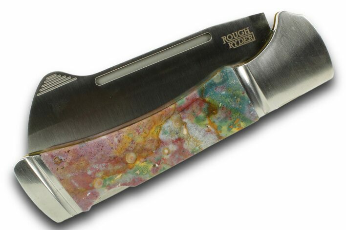 Camp Side Cleaver Folding Knife with Ocean Jasper Inlays #370806